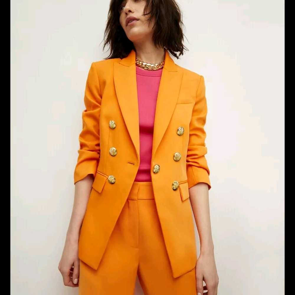 Women's Orange Double-Breasted Blazer